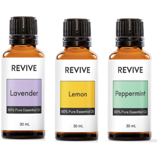 This kit includes 30mL bottles of our top 3 Revive Essential Oils: Lavender, Lemon, and Peppermint.






	
		
			
Free Shipping & Free Returns

		 
	 


	
		
			
GC/SM Tested (Quality Tested)


		 
	 


	
		
			
No MLM Hassle