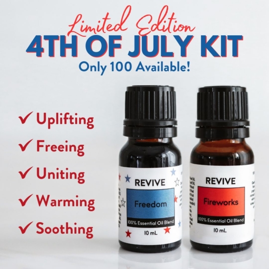 REVIVE Fireworks has a warm and sweet aroma that is PERFECT for summer. We love its uplifting and soothing effects plus it gives our skin a smooth glowing complexion - yes please! REVIVE Fireworks is a proprietary blend of Sweet Orange, Patchouli, Copaiba, Bergamot, Sandalwood, Tobacco, Osmanthus, Pink Pepper, Lavadin, Galbanum essential oils and Vanilla absolute.
REVIVE Freedom, we love this blend because it channels a sense of unity, inspiration and freedom. Enjoy a floral aroma with a twist of citrus and herbal notes. REVIVE Freedom is a proprietary blend of Lavender, Bergamot, Ginger, Blue Chamomile, Ylang Ylang, Tangerine, and Spanish Marjoram essential oils!
 
	
		
			



Free Shipping & Returns

		 
	 


	
		
			
GC/SM tested (Certified Pure)


		 
	 


	
		
			
No MLM Hassle