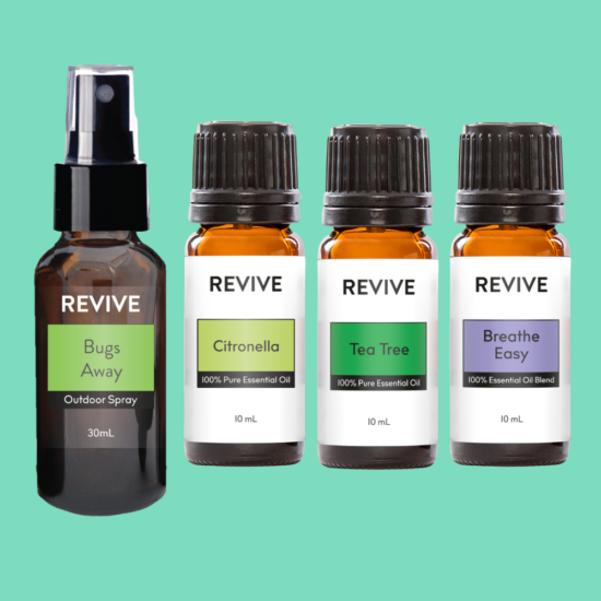 Our REVIVE Outdoors Kit:
Bugs Away Outdoor Spray
Citronella
Tea Tree
Breathe Easy 

	
		
			



Free Shipping & Free Returns

		 
	 


	
		
			
GC/SM Tested (Quality Tested)


		 
	 


	
		
			
No MLM Hassle