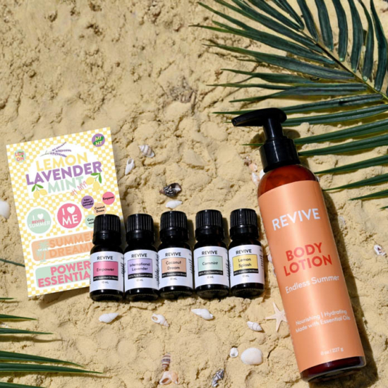 Welcome the warmth and vibrancy of the season with REVIVE’s Summer Box. As always, this collection is thoughtfully curated and designed to uplift, energize, and inspire. Bringing 2 brand new single oils, 3 expertly crafted blends, and a full size body product, this box is sure to capture the essence of summer. Whether you are looking to brighten your mood, refresh your space, or support your wellness routine, we know you are going to love what this group of goodies has to offer!
More than a $75+ Value for $65.