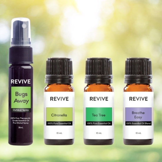 Our REVIVE Outdoors Kit:
Bugs Away Outdoor Spray
Citronella
Tea Tree
Breathe Easy 

	
		
			



Free Shipping & Free Returns

		 
	 


	
		
			
GC/SM Tested (Quality Tested)


		 
	 


	
		
			
No MLM Hassle