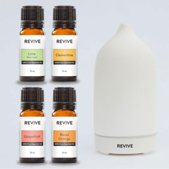 Our REVIVE Citrus Kit and Champagne Diffuser is the best way to get all of your favorite Citrus Fruit and our REVIVE Champagne Ceramic Ultrasonic Diffuser!
10mL Lime
10mL Clementine
10mL Grapefruit
10mL Blood Orange
Champagne Ceramic Ultrasonic Diffuser
The new Champagne Diffuser is elegant and powerful. It is made of ceramic and lends itself to any space you desire, adding a touch of class. It has two great bonus features: on an intermittent setting and optional rotating illuminating lights! It also covers over 250 square feet so you can enjoy it in a large room.

	
		
			



Free Shipping & Free Returns

		 
	 


	
		
			
GC/SM Tested (Quality Tested)


		 
	 


	
		
			
No MLM Hassle