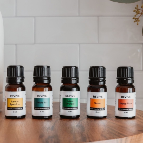 RETIRED!
A $75+ Value for $65.
1. Lemon Spatafora: A brand new, Zesty, Fresh, and Intensely lemon oil, Lemon Spatafora. The lemons for this oil are from Sicily, and have the immense lemon power to purify and cleanse. 
2. Apple Orchard: This blend will remind you of the those fun family days at the orchard picking apples. On a chilly fall day there is nothing better! The scent is crisp and sweet, and brings a perfect autumn touch to your home
3. White Fir: It is clean and strong and reminds you of walking through the woods in winter time. This unique oil is stabilizing, yet energizing, and will be a great addition to your fall and winter blends.
4. Happy Place: Is your Happy Place outdoors with fall leaves, next to the fire, or under a blanket with a good book? We all could use a little stress relief, better sleep, and overall happiness.
5. Sunset: Our REVIVE Sunset Blend is sweet, warm, and is comforting, just like the glow of the magical sun setting.