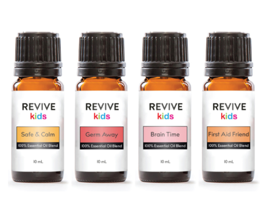 We're so excited to introduce the REVIVE Kids Kit!  Each of these blends is designed specifically for kids:
Germ Away
Brain Time
Safe & Calm
First Aid Friend



A $66 Value for $62.





	
		
			



Free Shipping & Free Returns

		 
	 


	
		
			
GC/SM Tested (Quality Tested)


		 
	 


	
		
			
No MLM Hassle
