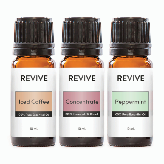 This kit includes full-sized bottles of our top 3 Revive Essential Oils for energy and focus: Iced Coffee, Concentrate, and Peppermint
When you are in need of some extra pep in your and a little mental stimulation, look no further than this trio. Iced Coffee Essential Oil is an incredible aid for providing that zing you need to get you through the day, while Peppermint is energizing and refreshing. Concentrate is the ideal blend for improving focus and helping you stay on task.





	
		
			
Free Shipping & Free Returns

		 
	 


	
		
			
GC/SM Tested (Quality Tested)


		 
	 


	
		
			
No MLM Hassle