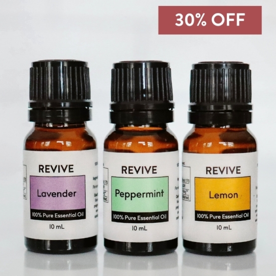 This kit includes full-sized bottles of our top 3 Revive Essential Oils: Lavender, Lemon, and Peppermint.






	
		
			
Free Shipping & Free Returns

		 
	 


	
		
			
GC/SM Tested (Quality Tested)


		 
	 


	
		
			
No MLM Hassle