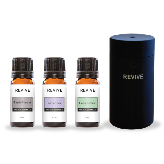 This kit includes full-sized bottles of Revive Essential Oils: Black Pepper, Lavender, Peppermint, and a Pebble Car & Mobile Diffuser
Black Pepper promotes mental stimulation, drives away anxious feelings, and is a great antioxidant. Lavender acts as a powerful stress reliever that can help decrease feelings of anxiety or cravings. Peppermint is great for promoting circulation and can be useful for eliminating tension in the head and neck.





	
		
			
Free Shipping & Free Returns

		 
	 


	
		
			
GC/SM Tested (Quality Tested)


		 
	 


	
		
			
No MLM Hassle