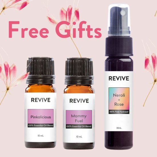 Pinkalicious:  What is Pinkalicious you ask? Well, it’s fun, feminine, and fabulous, just like MOM. This sweet citrus scent smells incredible and helps you to feel incredible too. Just a sniff of this REVIVE signature scent will elevate your mood and brighten your day. REVIVE Pinkalicious is a proprietary blend of Lemon, Lime, Lemon Verbena, Spearmint, Vanilla Extract, and Litsea Essential Oils.

Mommy Fuel:  REVIVE Mommy Fuel is a proprietary blend of Sweet Orange, Cinnamon Bark, Cinnamon Leaf, Camphor, Eucalyptus, and Bitter Almond oil. This warm, invigorating, citrusy blend wakes up all the senses and reminds us of how much moms get done in this world. This blend is perfect for every mom!

Neroli & Rose Hydrosol: Two of the best florals for your skin and soul come together in this exquisite hydrosol! Neroli and Rose have anti-aging and skin balancing properties while also being beneficial for reducing stress and stabilizing emotions.  Hydrosols are the by-product of Essential Oil distillation. These “floral waters” are gentle enough so they are perfect for skin application but still have great aromas!


	
		
			

Free Shipping & Returns

		 
	 


	
		
			
GC/SM tested (Certified Pure)


		 
	 


	
		
			
No MLM Hassle