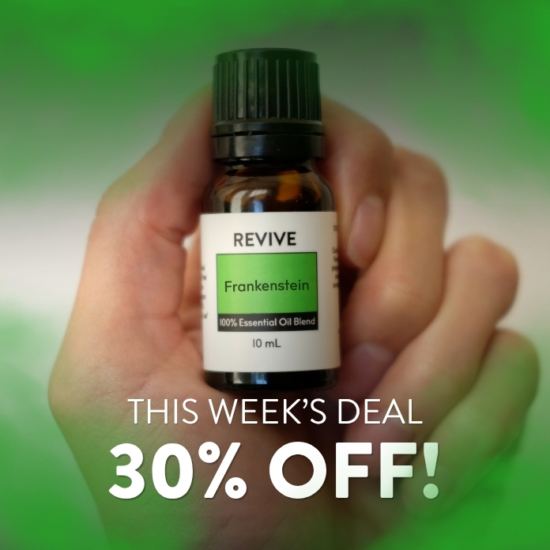 Back for only a limited time this Spooky Season!

Treat yourself to the delightful scent of our newest blend, Frankenstein. No need to be scared of this aromatic synergy, in fact, Frankenstein is a calming and grounding oil that can bring relaxation during a chaotic time of year.

REVIVE Frankenstein is a proprietary blend of Frankincense (Boswellia Carterii), Blood Orange, and Lavender Essential Oils.



	
		
			
Free Shipping & Returns

		 
	 


	
		
			
GC/SM tested (Certified Pure)


		 
	 


	
		
			
No MLM Hassle