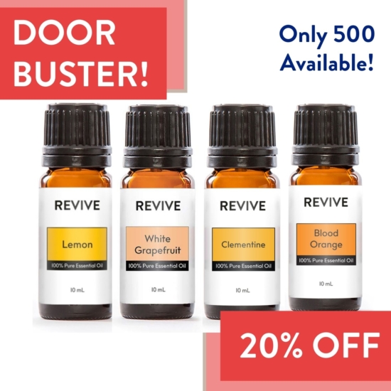 Our REVIVE Citrus Kit is the best way to get all of your favorite Citrus Fruit!
10mL Lemon
10mL Clementine
10mL White Grapefruit
10mL Blood Orange

	
		
			



Free Shipping & Free Returns

		 
	 


	
		
			
GC/SM Tested (Quality Tested)


		 
	 


	
		
			
No MLM Hassle