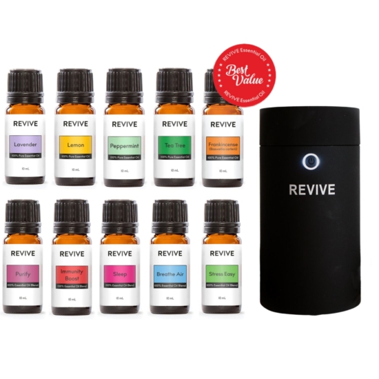 Our Starter Kit includes 10 full-sized bottles of our best essential oils and blends: Lavender, Lemon, Peppermint, Tea Tree, Frankincense, Purify, Immunity Boost, Sleep, Breathe Air, Stress Easy with our favorite ultrasonic diffuser: the REVIVE Sleek & Compact Ultrasonic Diffuser.







Save 20% by bundling with our Starter Kit + our best compact Diffuser.





	
		
			
Free Shipping & Free Returns

		 
	 


	
		
			
GC/SM Tested (Quality Tested)


		 
	 


	
		
			
No MLM Hassle