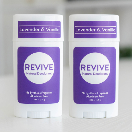Our best-selling REVIVE Natural Deodorant now has a new look! This wonderful deodorant is formulated with all-natural ingredients to provide all day odor protection.
NATURAL Ingredients Means NO
Aluminum or Talc
Phthalates, Parabens, or Sulfates
Mineral Oils, Propylene Glycol & Silicone
Synthetic Fragrance or Dyes
Harsh Chemicals
Net weight: 2.65 oz (75 g)

	
		
			
Free Shipping & Returns

		 
	 


	
		
			
GC/SM tested (Certified Pure)


		 
	 


	
		
			
No MLM Hassle