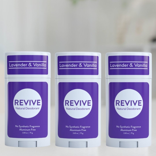Our best-selling REVIVE Natural Deodorant now has a new look! This wonderful deodorant is formulated with all-natural ingredients to provide all day odor protection.
NATURAL Ingredients Means NO
Aluminum or Talc
Phthalates, Parabens, or Sulfates
Mineral Oils, Propylene Glycol & Silicone
Synthetic Fragrance or Dyes
Harsh Chemicals
Net weight: 2.65 oz (75 g)

	
		
			
Free Shipping & Returns

		 
	 


	
		
			
GC/SM tested (Certified Pure)


		 
	 


	
		
			
No MLM Hassle