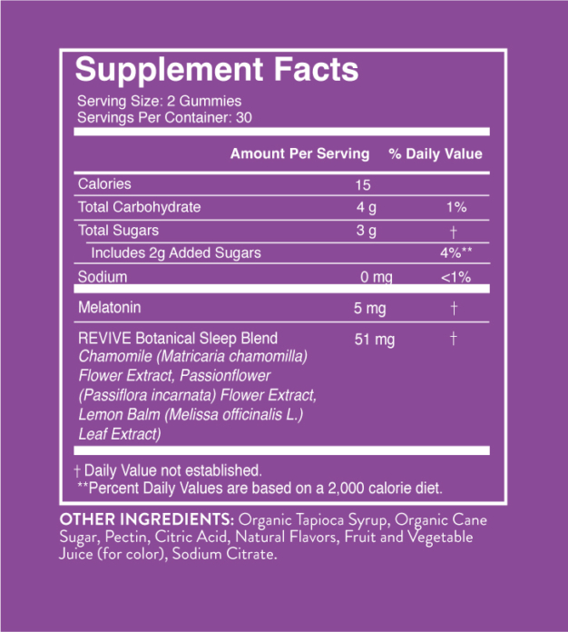 Sleep with melatonin Gummies E23 – supplement facts