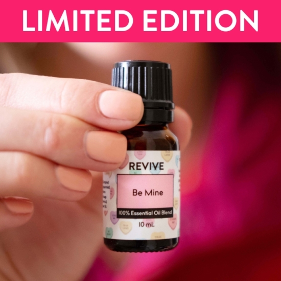  Flowers, Jewelry, or Candy... What is your favorite way to celebrate love? We have a slight bias, but think a BRAND NEW Blend is the best way to celebrate! Be Mine is a minty blend with slightly sweet and floral under notes.

REVIVE Be Mine is a proprietary blend of Camphor, Peppermint, Wintergreen, Ylang Ylang and Osmanthus Essential Oil.


	
		
			
Free Shipping & Returns

		 
	 


	
		
			
GC/SM tested (Certified Pure)


		 
	 


	
		
			
No MLM Hassle