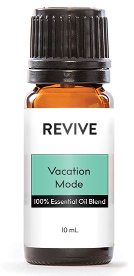 Relaxation, happiness, anticipation, and improved mental health; these are all feelings you get from experiencing a vacation. REVIVE’s citrusy, soft, and herbal synergy will soon get you to that head space with or without the actual vacation. This beautiful and uplifting scent can help provide a sense of well-being and bring on the good vibes!

REVIVE Vacation Mode is a proprietary blend of Bergamot, Grapefruit, Orange, Lime, Sweet Marjoram, Ylang Ylang, Frankincense Resin, Blue Cypress, Clary Sage



	
		
			

Free Shipping & Returns

		 
	 


	
		
			
GC/SM tested (Certified Pure)


		 
	 


	
		
			
No MLM Hassle