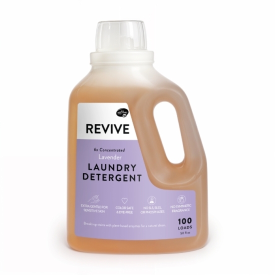 REVIVE Lavender Liquid Laundry Detergent is a powerful, 6x concentrated non-toxic formula designed to tackle your everyday laundry needs WITHOUT the harsh chemicals or synthetic fragrances.
6x concentrated formula deep cleans 100 loads of laundry
Safe for everyone in your family and ideal for those with skin sensitivities
Removes smells, dirt, oil, and stains
Can be used in standard, commercial, and High-Efficiency (HE) washers
Septic tank safe & works well in hard water to break through mineral build-up
&nbsp;