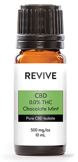 REVIVE CBD 0.0% THC Chocolate Mint Oil contains only 100% Organic CBD Isolate, Cacao, Peppermint, Vanilla, and Fractionated Coconut Oil.
Strength: 500mg of CBD per Ounce
10ML bottle contains 166+mg of CBD
30ML bottle contains 500+mg of CBD
Certificate of Analysis
Product Includes Pipette





	
		
			
Free Shipping & Free Returns

		 
	 


	
		
			
100%&nbsp;Organic Essential Oils


		 
	 


	
		
			
Direct to Consumer Pricing