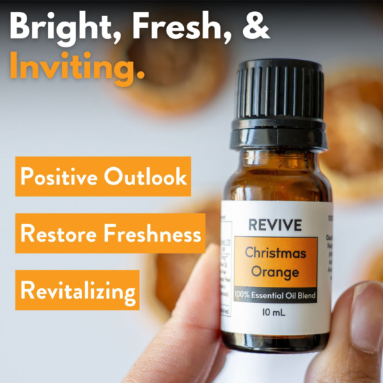 If you are familiar with the tradition of the Christmas Orange, then you are going to love this brand new citrus synergy! Historically, oranges and clementines were not easily found in many areas, so receiving a fruit like this in your stocking was a welcome gift. This year REVIVE honors this classic trend with a beautiful and uplifting blend made with 4 different citrus Essential Oils. 
REVIVE Christmas Orange is a blend of Sweet Orange, Clementine, Bitter Orange, and Clementine Tarocco

	
		
			
Free Shipping & Returns

		 
	 


	
		
			
GC/SM tested (Quality Tested)


		 
	 


	
		
			
No MLM Hassle