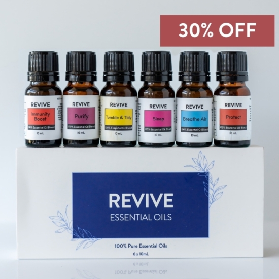 The Top 6 Blends Kit contains our most popular REVIVE Essential Oils blends: Immunity Boost, Purify, Tumble & Tidy, Sleep, Breathe Air, Protect!
&nbsp;


	
		
			
Free Shipping & Returns

		 
	 


	
		
			
GC/SM tested (Certified Pure)


		 
	 


	
		
			
No MLM Hassle