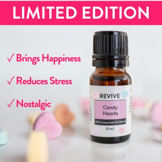 Remember those adorable little heart shaped candies from your youth? Let us remind you how fun and fruity they are with our new Candy Hearts blend! This tart and sweet synergy is extremely uplifting while it also helps to soothe emotions.

REVIVE Candy Hearts is a proprietary blend of Lemon, Tangerine, Spearmint, Copaiba, and Ho Wood Essential Oils.



	
		
			

Free Shipping & Returns

		 
	 


	
		
			
GC/SM tested (Certified Pure)


		 
	 


	
		
			
No MLM Hassle