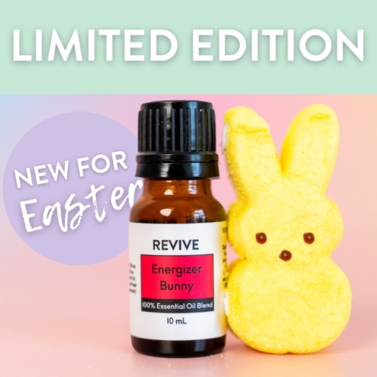 Who couldn’t use a little more energy sometimes? Well, we have got your answer right here with REVIVE’s new revitalizing Energizer Bunny blend! This fresh and fruity scent is invigorating and uplifting with a mix of citrus, mint, and fir Essential Oils. A few sniffs of this perky aroma will get you up and going in no time. And going, and going, and going….

REVIVE Energizer Bunny is a proprietary blend of Fir, Lemon, Sweet Orange, Key Lime, and Peppermint Oil.



	
		
			

Free Shipping & Returns

		 
	 


	
		
			
GC/SM tested (Certified Pure)


		 
	 


	
		
			
No MLM Hassle