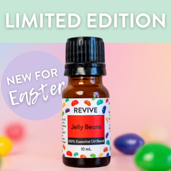 Bright, fun, and irresistibly sweet… that it was REVIVE Jelly Beans is all about. With a scent reminiscent of your favorite childhood candy, this blend smells soft and sugary with a citrusy top note. Jelly Beans playful synergy celebrates the joy of simple pleasures and brings a cheerful, positive attitude to Easter day or any day.

REVIVE Jelly Beans is a proprietary blend of Grapefruit, Orange, Yuzu, Pink Pepper, Lavender, Magnolia, and Roman Chamomile Oil.



	
		
			

Free Shipping & Returns

		 
	 


	
		
			
GC/SM tested (Certified Pure)


		 
	 


	
		
			
No MLM Hassle