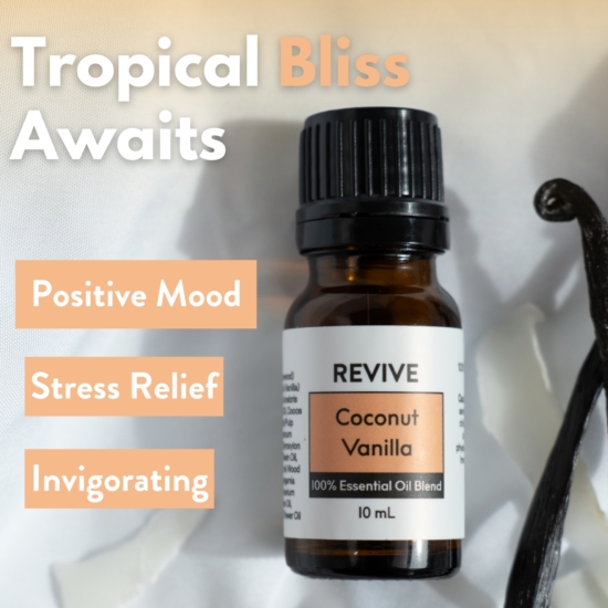 Are you ready to immerse yourself in the comforting warmth of Vanilla and the tropical indulgence of Coconut? REVIVE’s newest food inspired blend is dreamy, creamy, and sweet. Just one sniff of this tranquil scent will provide feelings of relaxation and peace reminiscent of a carefree vacation on the beach.

REVIVE Coconut Vanilla is a proprietary blend of REVIVE Coconut Vanilla is a proprietary blend of Cedarwood, Vanilla Fruit Extract, Weeping Cypress, Coconut Fruit extract, Guaiacwood, Peru Balsam, Amyris, Bergamot, Elemi, and Magnolia Oil
This product can be found in our 2025 Spring Box!



**While we are testing out the popularity of a 30mL option for this blend, we are currently sending 3x10mL bottles! 


	
		
			

Free Shipping & Returns

		 
	 


	
		
			
GC/SM tested (Certified Pure)


		 
	 


	
		
			
No MLM Hassle
