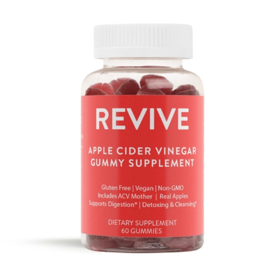 REVIVE Apple Cider Vinegar Gummy Supplements are made with the best ingredients, and are designed to taste GREAT so everyone in the family will love them.

Apple Cider Vinegar (or ACV) is a natural way to support digestion and help detox.* The ACV Mother is the important part of our formula because it contains beneficial bacteria and enzymes that work in the gut, so now you can get all the benefit of ACV in a delicious tasting gummy!

 

	
		
			
Free Shipping & Returns

		 
	 


	
		
			
GC/SM tested (Quality Tested)


		 
	 


	
		
			
No MLM Hassle