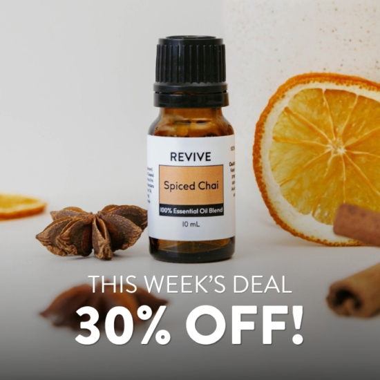 Who doesn’t love a sweet and spicy scent to warm your soul? The well-loved aroma of a comforting mug of Chai tea is now brought to you in a brand new Essential Oil synergy. With the usual notes of Cardamom, Nutmeg, and Cassia, and the unexpected creaminess of Ho Wood and Himalayan Cedarwood, this blend is a cozy cup of love in a bottle. The distinctive mix of oils brings some serious stress relief while still letting the mind stay focused and energized.


REVIVE Spiced Chai is a proprietary blend of Cardamom, Cassia, Ho Wood, Himalayan Cedarwood, Nutmeg, and Orange




	
		
			

Free Shipping & Returns

		 
	 


	
		
			
GC/SM tested (Certified Pure)


		 
	 


	
		
			
No MLM Hassle