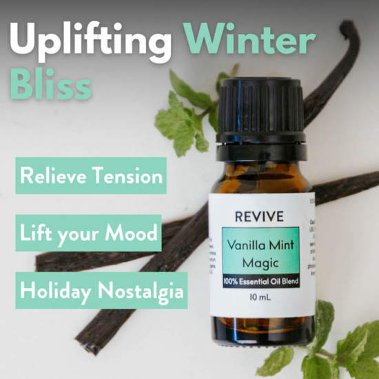 Vanilla Mint Magic is a refreshingly sweet blend that captures the sparkle and wonder of winter. With the warmth of Clove and Vanilla and the cool of Wintergreen and Spruce, it is the perfect balance of everything the holiday season has to offer. This unique blend brings feelings of comfort and grounding while encouraging you to breathe deep and take it all in. We love how this aroma can create a magical and uplifting atmosphere any time of year.


REVIVE Vanilla Mint Magic is a proprietary blend of Vanilla, Wintergreen, Black Spruce, Elemi, and Clove




	
		
			

Free Shipping & Returns

		 
	 


	
		
			
GC/SM tested (Certified Pure)


		 
	 


	
		
			
No MLM Hassle