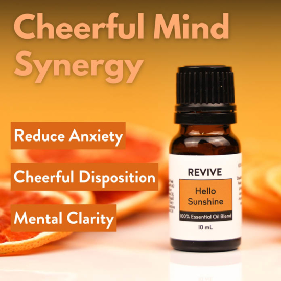 Some of the greatest things that spring brings are longer days and more sunshine. Hello Sunshine celebrates that time and feeling with its bright aroma. The fresh uplifting scents of Grapefruit, Orange, and Bergamot meld with earthy Holy Basil and Clary Sage, then round out with the rich, woody base notes of Atlas Cedarwood. This blend supports emotional wellness and a balanced mood.




REVIVE Hello Sunshine is a proprietary blend of Orange, Grapefruit, Bergamot, Holy Basil, Clary Sage, and Cedarwood Atlas


	
		
			

Free Shipping & Returns

		 
	 


	
		
			
GC/SM tested (Certified Pure)


		 
	 


	
		
			
No MLM Hassle