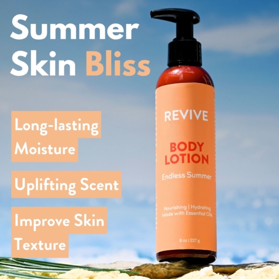 Looking to pamper and nourish your skin with love?  Revive Endless Summer Body Lotion wraps your skin in luxurious spa-like fragrance while moisturizing and leaving your skin feeling silky soft.  Formulated with soothing botanical ingredients, this lotion helps seal in long-lasting moisture while softening skin.

	
		
			
Free Shipping & Returns

		 
	 


	
		
			
GC/SM tested (Quality Tested)


		 
	 


	
		
			
No MLM Hassle