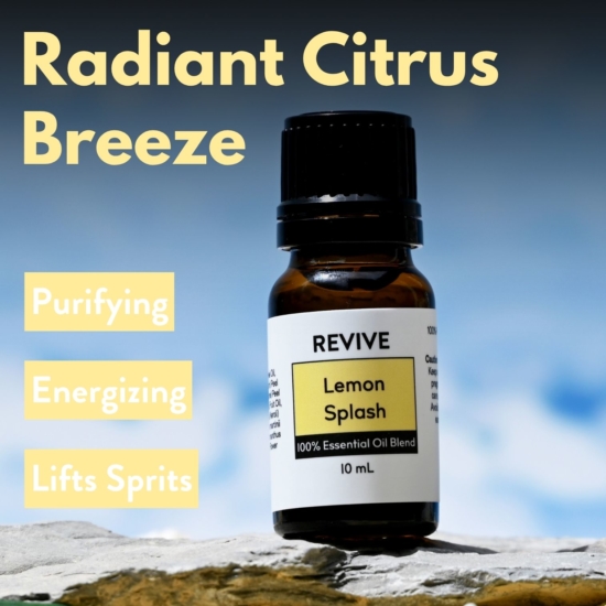 Brighten your day with Lemon Splash! This vibrant new synergy is like pure liquid sunshine in a bottle. The scent leads with a zesty and crisp citrus note of Lemon, Lime, and Mandarin, then the clean, herbal aroma of Palmarosa and Litsea pop through, while the gentle, floral scent of Neroli and Osmanthus provide a soft, velvety finish. All together, this blend is like a walk through a citrus grove on a warm summer day!




REVIVE Lemon Splash is a proprietary blend of Lemon, Mandarin, Lime, Litsea, Neroli, Palmarosa, and Osmanthus.


	
		
			

Free Shipping & Returns

		 
	 


	
		
			
GC/SM tested (Certified Pure)


		 
	 


	
		
			
No MLM Hassle