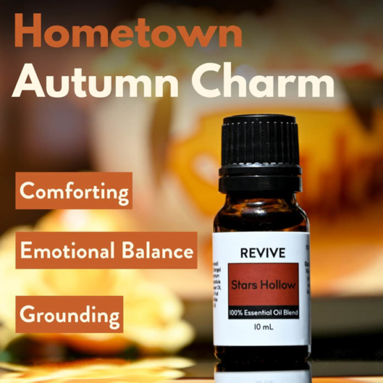 You know the kind of charm of a small town on a crisp autumn day with colorful leaves all around you and a warm cup of coffee in your hand? That is exactly what REVIVE Stars Hollow is all about!




REVIVE Stars Hollow is a proprietary blend of Cedarwood, Orange, Cardamom, Lavender, Vanilla, and White Spruce.


	
		
			

Free Shipping & Returns

		 
	 


	
		
			
GC/SM tested (Certified Pure)


		 
	 


	
		
			
No MLM Hassle
