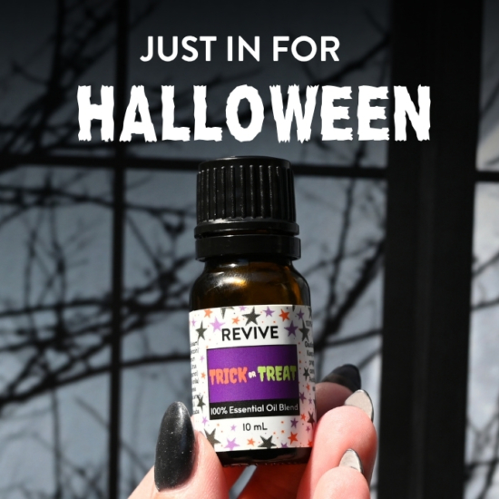 Ding dong, Trick or Treat Essential Oil blend is here! This warm and inviting fall-inspired aroma captures the magic of Halloween. With sweet and rich base notes, a bright citrusy top note, and a gentle spice to tie it all together, this synergy is a “treat” for your nose. Reminiscent of a crisp autumn evening filled with the joy of jack-o-lanterns and festive gatherings, Trick or Treat is the perfect playful scent for an enchanting atmosphere.


REVIVE Trick or Treat is a blend of sweet, rich base notes, a hint of citrus, and a touch of spice, this warm, playful aroma captures the joy of autumn nights and festive fun.




	
		
			

Free Shipping & Returns

		 
	 


	
		
			
GC/SM tested (Certified Pure)


		 
	 


	
		
			
No MLM Hassle